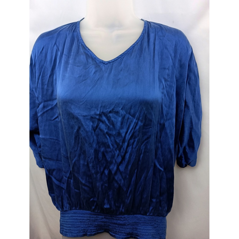 White House Black Market Royal Blue Silk Stretch‎ Cold Shoulder Blouse Small